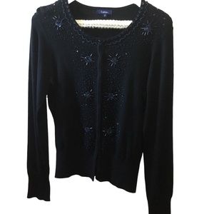 Reitmans Navy Blue Cardigan with buttons and beads, sequins, size small